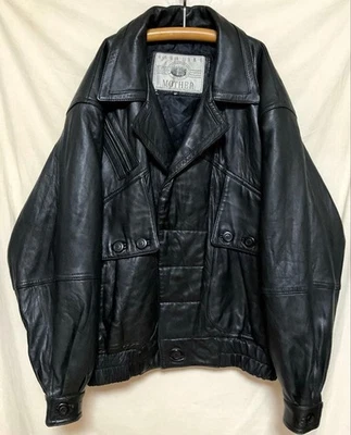 Vintage 80s Genuine Leather Black Oversized Bomber Jacket Unisex - Image 1 of 4