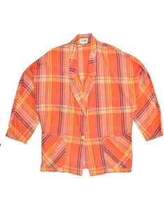 CAROL Womens 3/4 Sleeve 1 Button Blazer Jacket IT 46 Large Orange Check GY08 - Picture 1 of 3