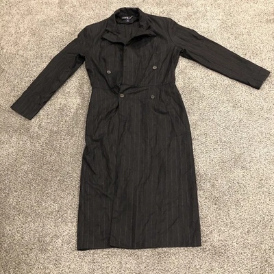 Ralph Lauren Jacket Womens 12 Black Wool Pinstripe Long Duster Trench Coat - Image 1 of 4