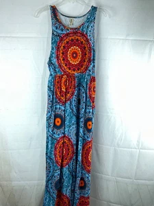 Maxi Vestido Grecerelle 2XL Boho Estampado Mandala Sin Mangas Largo Azul Naranja Nuevo - Imagen 1 de 4