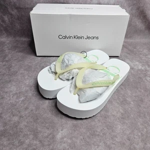 Pantalones de mezclilla Calvin Klein para mujer sandalia de playa forma plana blanco verde logotipo diapositivas Reino Unido 5 - Imagen 1 de 9