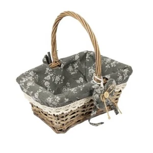 Small Hamper Gift Basket with Long Handle & Floral Vintage Grey Liner Gift Box - Picture 1 of 1