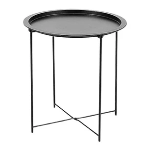 Contemporary Black Tray Table - Foldable Side Table, Compact Round Coffee Table - Picture 1 of 33