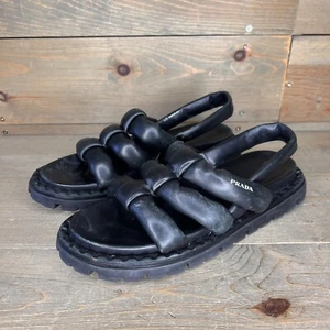 Prada Padded Blow 20mm Slingback Sandals Black Nappa Leather EU Size 40 Italy - Picture 1 of 12