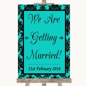 Turquoise Damask We Are Getting Married Personalised Wedding Sign - Picture 1 of 8