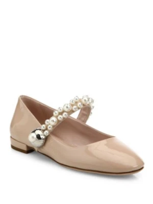 MIU MIU AMAZING NUDE PEARLS MARY JANE WEDDING FLATS EU 39.5 I LOVE SHOES - Image 1 of 4