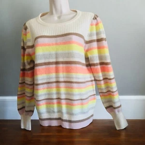 White + Warren Womens Multicolored Cashmere Striped Sweater Top Size Large - Picture 1 of 8