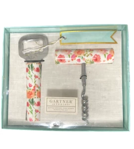 Gartner Studios Pretty FLORAL Cork Screw Pop Beer Wine Bottle Opener Gift Set - Picture 1 of 4