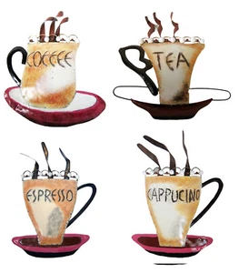 TEA, COFFEE, CAPPUCINO, ESPRESSO CUP METAL WALL ART kitchen wall decoration new - Picture 1 of 11