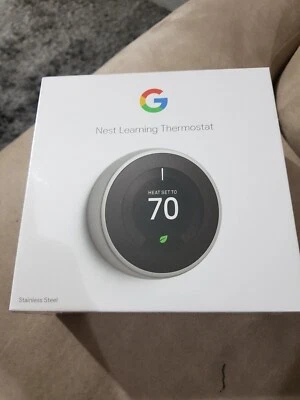 Sealed! Google Nest 3rd Gen Learning Thermostat T3007ES Stainless Steel - Image 1 of 2