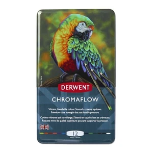 Derwent Chromaflow Soft Core Colour Pencils Tin Case 12 Assorted 2305856 - Picture 1 of 8