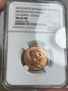 1815 Netherlands Bronze Medal - NGC MS64 RB - Wilhelm von Nassau - Picture 1 of 2