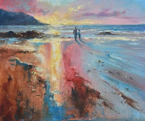 Fabulous Richard Blowey Original Oil Painting Beach Scene Cornwall Seascape Art - Picture 1 of 3