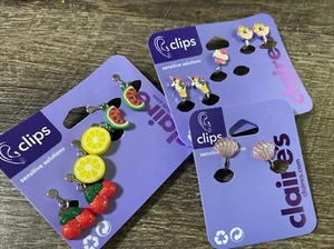 Claire’s Clip On Dangle Fruit Unicorn Rainbow Donut Seashell Earring Lot - Picture 1 of 5