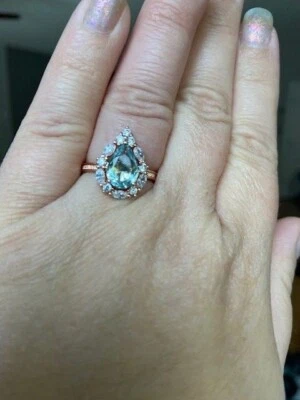 Stunning lab-created Light Aquamarine rose gold plated ring sz 7 "tear drop" - Image 1 of 4