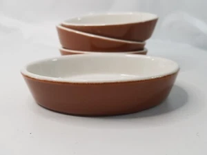 VTG Chefsware USA Small Oval Ceramic Bowls Dishes Tableware Set 4 Brown White - Picture 1 of 8