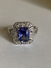 Sterling Silver Tanzanite Blue And Clear Colour Cubic Zirconia Ring Size N