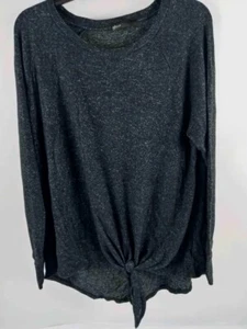Gibson Blouse Women Size Large Black Knit Longsleeve Black Top with front tie - Picture 1 of 9