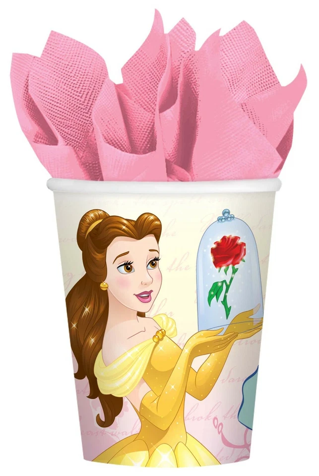Beauty And The Beast Party Supplies Cups 8 Pack Girl Birthday Belle Rose Dome - Image 1 of 1