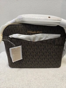 Michael Kors Jet Set Travel Medium Dome Logo Crossbody Bag Brown - Picture 1 of 8