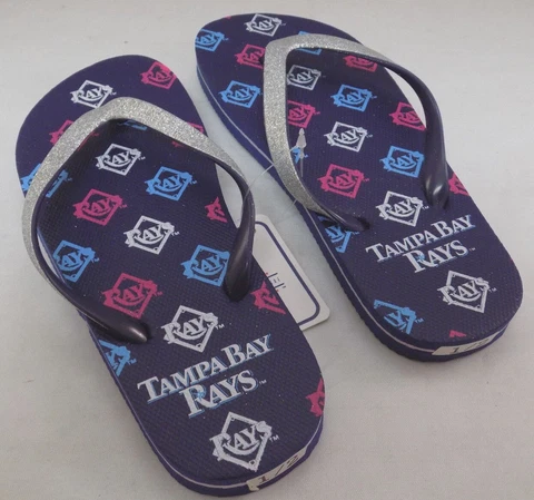 TAMPA BAY RAYS GIRL'S FLIP FLOP SHOES KIDS SIZE 12 - 13 BLUE W/ GLITTER NEW ST24 Cover