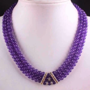 Bonito collar de cuentas redondas de amatista rusa de 6 mm de 3 filas - Imagen 1 de 3