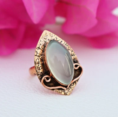 Lindo anel de cobre ônix branco boêmio presente exclusivo joia estilo tribal EUA 6,7 - Imagem 1 de 4