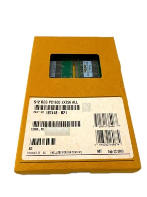 187418-B21 I Brand New HP 512MB 2x256MB SDRAM Memory RDIMM PC1600 ECC 249674-001 - Image 1 of 3