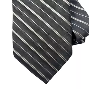 Donna Karan Men's 100% Silk necktie Dark Gray stripes on Black USA 57x3.25 - Picture 1 of 4