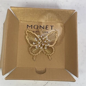 Vintage Monet Gold Schmetterling Brosche Anstecknadel mit Strass neu alt Bestand - Bild 1 von 6