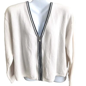 Liz Claiborne Preppy Zip-Up Knit Cardigan Sweater With Classic Varsity Stripe XL - Picture 1 of 12