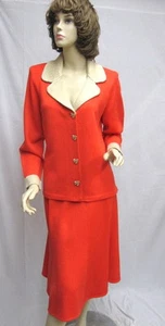 St John Strick 2 Stück orangegold Jacke ausgestellter Rock ANZUG GR. 14 16 NEU OHNE ETIKETT - Bild 1 von 7