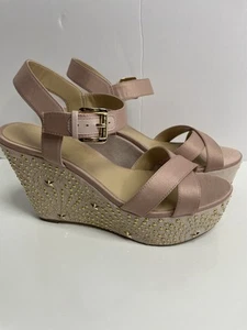 MICHAEL KORS Pink Sia Wedge Satin Studs Sandals Women’s 9.5 M - Retail For $295 - Picture 1 of 13