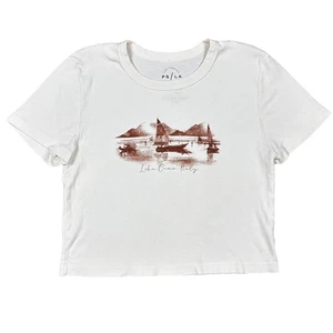 Pacsun Crop Top Tee Lake Como Italy T-Shirt Cream White size Medium Short Sleeve - Picture 1 of 4