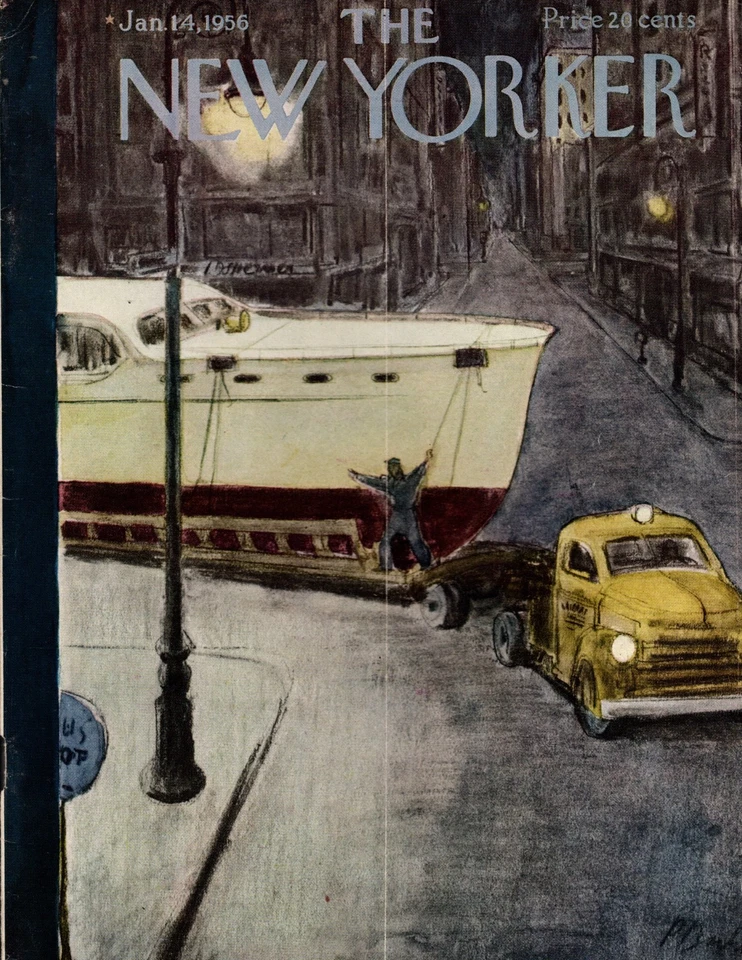 1956 New Yorker July 14 - Moving the yacht down 42nd Street Original cover only Foto 1 de 1