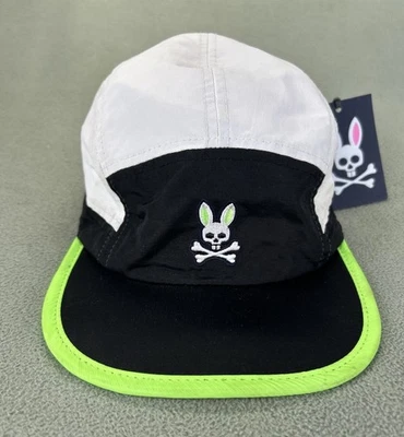 Sombrero deportivo Psycho Bunny Kipps para hombre negro blanco talla única ajustable para correr Foto 1 de 4