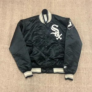 Vintage Chicago White Sox Satin Jacket Mens Small Black 1980s MLB Starter - Picture 1 of 10