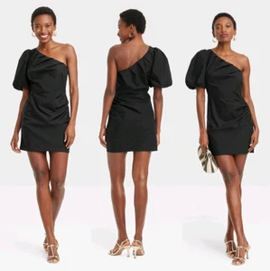 Damen One Shoulder Mini A-Linie Rüschen Kleid Gr. 2 schwarz - Bild 1 von 7