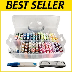 Premium Sewing Thread Bundle: 100 Colors, 250 Yards Spools & Essential Tools - Picture 1 of 7