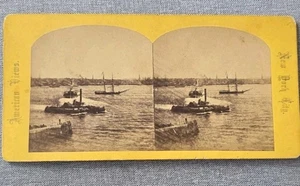 Antigua tarjeta StereoView de American Views NYC escaso remolcador temprano - Imagen 1 de 2