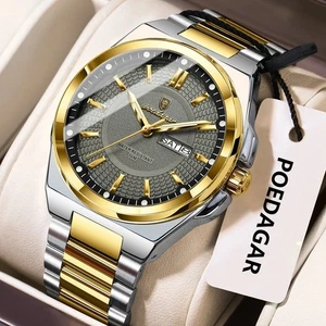POEDAGAR Men's Luxury Quartz Watch Stainless Steel Waterproof 5ATM Week Date Lum - Picture 1 of 29