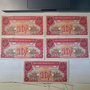British Armed Forces 1956 3rd Series 10 Shilling Notes X 5 - Picture 1 of 2