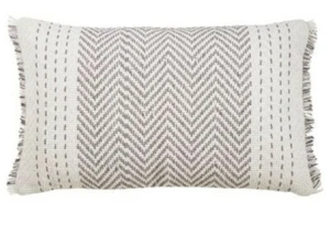 SARO Lifestyle Grey Natural White Woven Pillow Cover ~ Kantha Stitch ~ 14×23 - Picture 1 of 2
