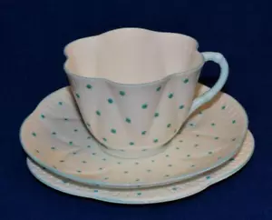 Vintage Shelley England türkis POLKA DOTS Muster #13748/T Trio Tasse Untertassenteller - Bild 1 von 4