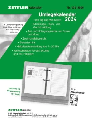 Zettler Umlege-Kalender Kalenderjahr Jahr robustes Deisgn 2024 8x10,8