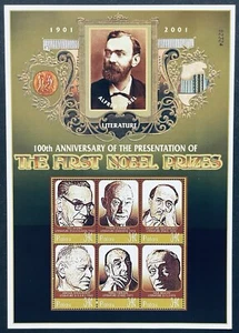 PALAU LOS PRIMEROS PREMIOS NOBEL HOJA SELLOS 100 ANIVERSARIO 6V MNH 2001 - Imagen 1 de 1