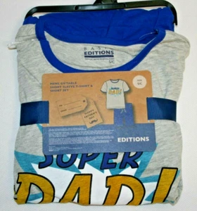 Herren Freizeit Shorts & Hemd Set Größe S blau grau Baumwolle/Poly Super Papa Vater Neu mit Etikett - Bild 1 von 3