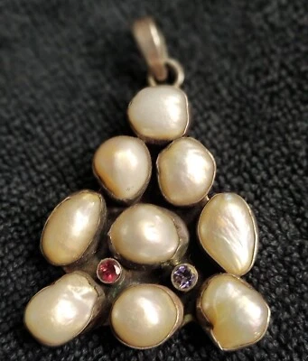 ciondolo in argento  indiano con perle e pietre dure - Immagine 1 di 4