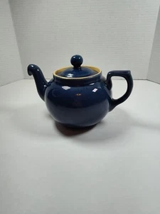 Denby Teapot, Harlequin Stoneware, Blue w/Beige Trim, 1-1/4 PT, Made In England - Picture 1 of 6