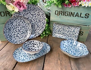 Serving Dishes Bowl Plate White Blue Dishes Side Dish Plates Set Dessert Bowls - Picture 1 of 43